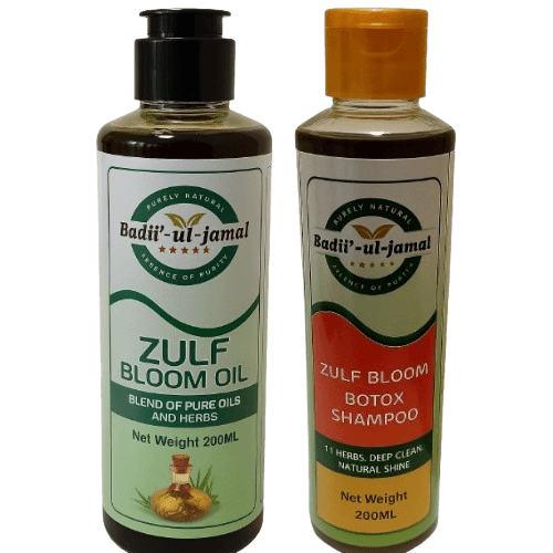 Zulf Bloom Max Bundle with 200ml herbal shampoo and 200ml organic hair oil for full hair care and nourishment